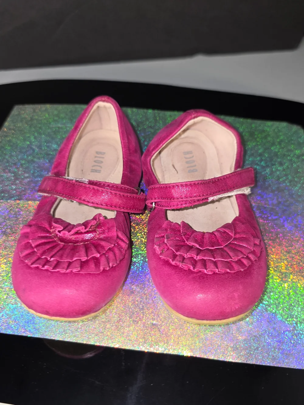 Bloch Hot Pink Ruffle Mary Jane Girls' Ballet Shoes Sz 24 (US 7-8) Toddler